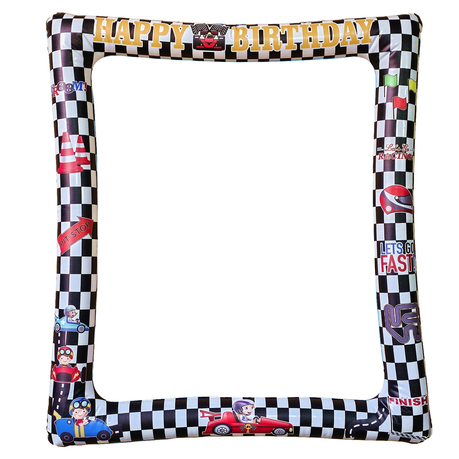 Yiiigoood Red, White, Blue Race Car Birthday Party Inflatable Selfie Photo Frame For Pictures And Decorations Let's Go Racing Theme Party Props Car Party Blow Up Picture Frame For Birthday Party Supplies