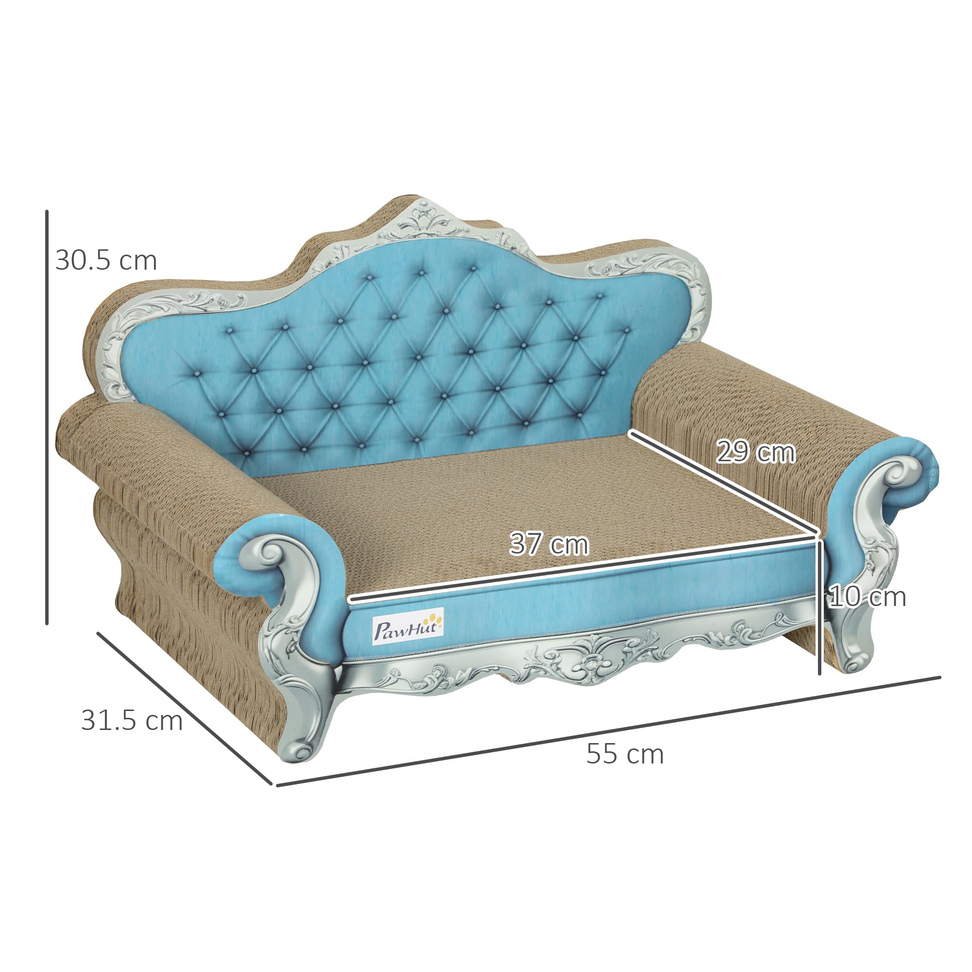 PawHut Tabla rascadora para Gatos 2 en 1 de cartón con Hierba gatera, Azul | Tabla de rascar de cartón para gatos con hierba gatera, almohadilla para rascar gatos