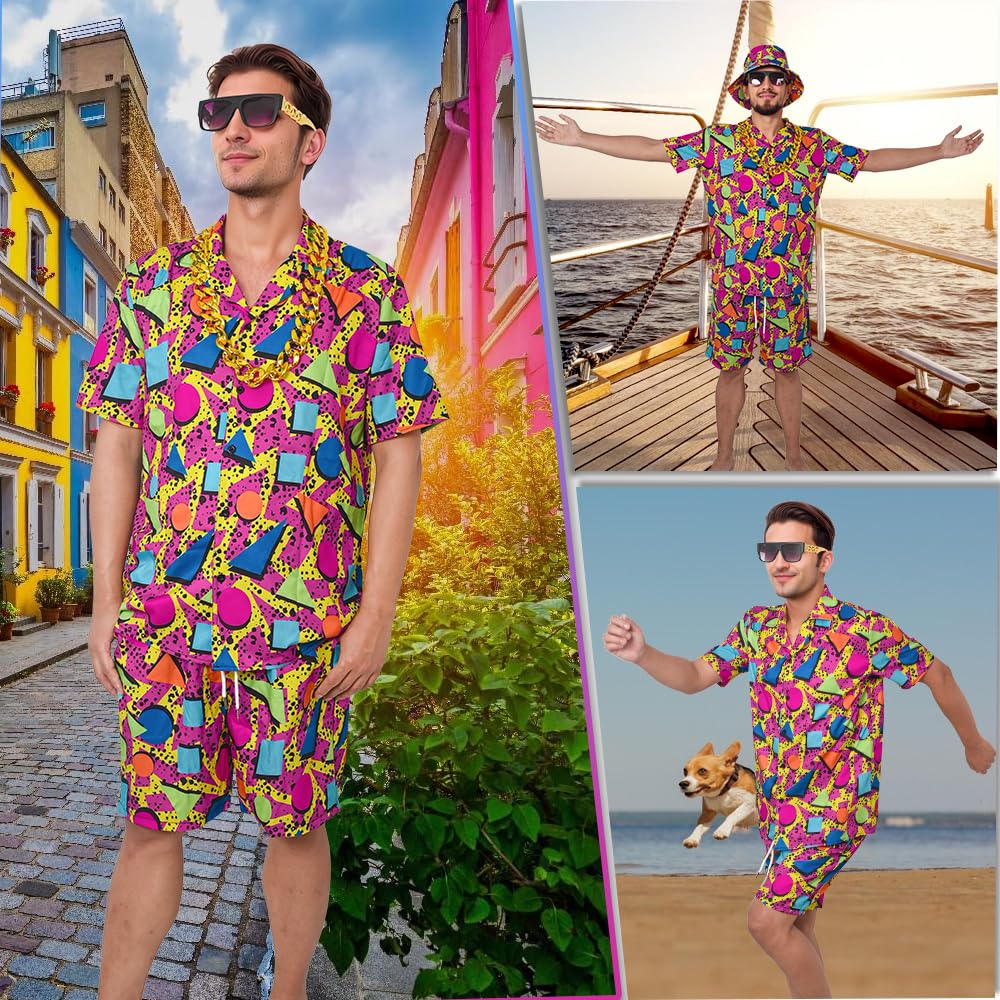 80er 90er Jahre Outfit Herren Retro Shirts und Shorts Set, Hip-Hop Strand T-Shirts und Shorts, Jogginganzüge, Badass-Kostüme, Faschingskostüme, Karnevalskostüme