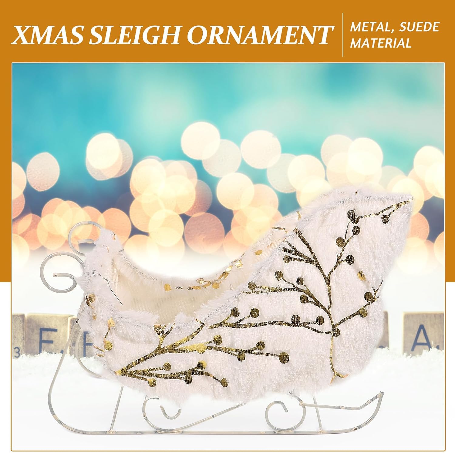 Christmas Sleigh Metal Tabletop Ornament for Xmas Home Decor