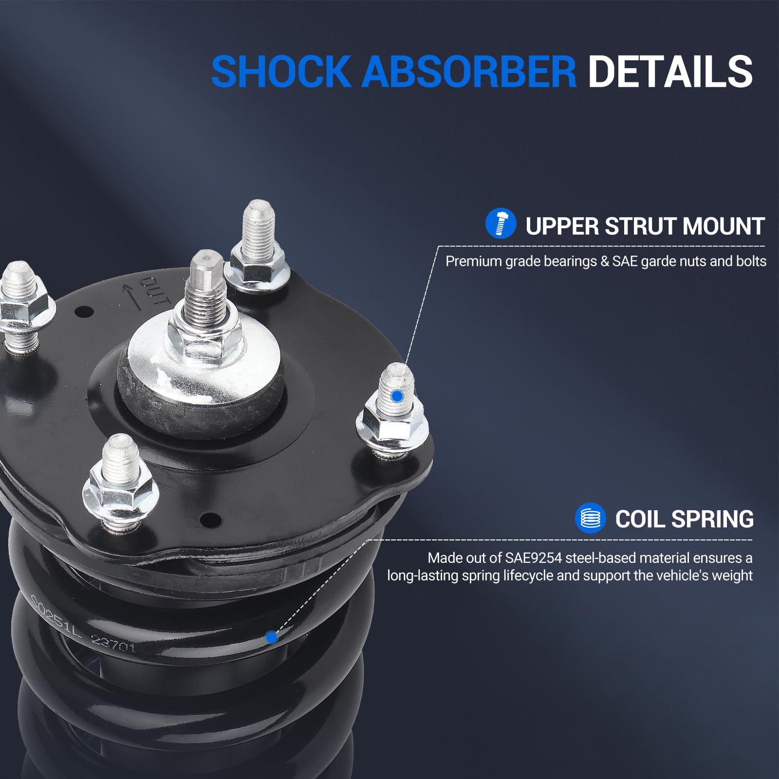 Front and Rear Suspension Strut and Shock Absorber Assembly Kit - Compatible with 2007 - 2020