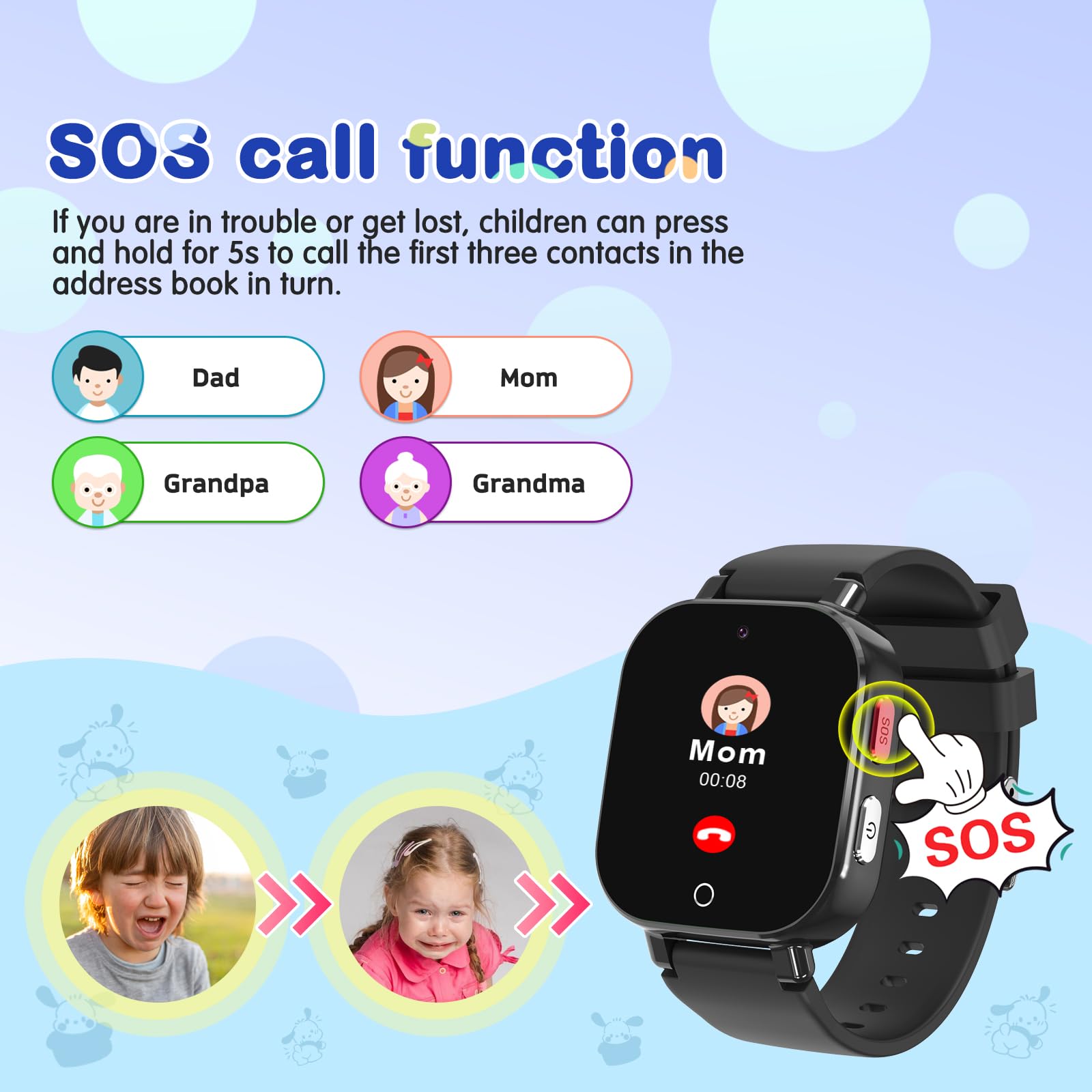 4G Smartwatch Bambini - IP68 Smart watch Telefono con Videochiamata, WIFI, Chat Vocale, GPS, SOS, Modo Classe, Registratore Contatti Modificabili, Regalo di Compleanno per Ragazzi e Ragazze Età 4-12