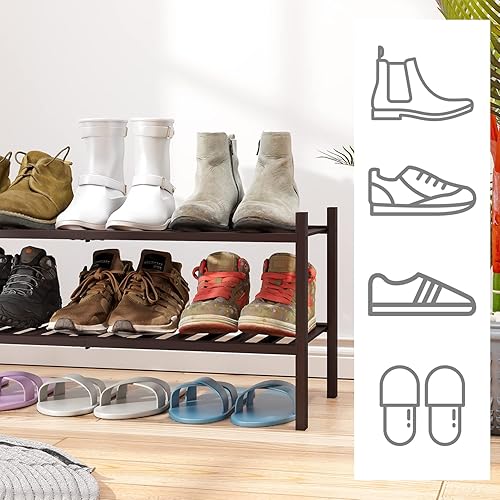 Vista 12 de Zapatero de bambú de 5 niveles para entrada, apilable plegable Natural, organizador de zapatos para armario de pasillo, zapateros de pie
