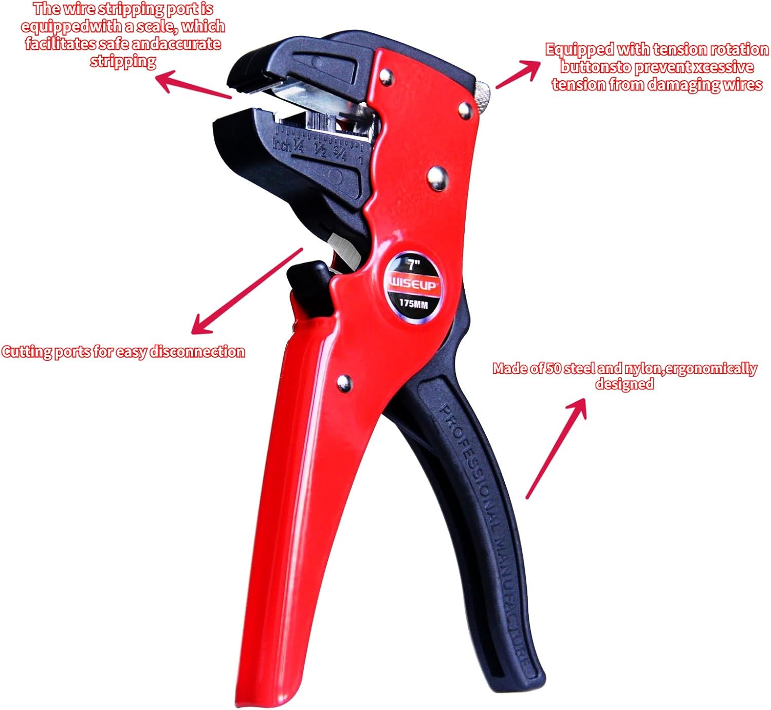 WISEUP Automatic Quick Strip Wire Stripper and Cutter,Eagle Nose Pliers (7-Inch) cable cutters，2 in 1 wire stripper cutter for Electrical Cables 、Electronic and Automotive Repair Tool