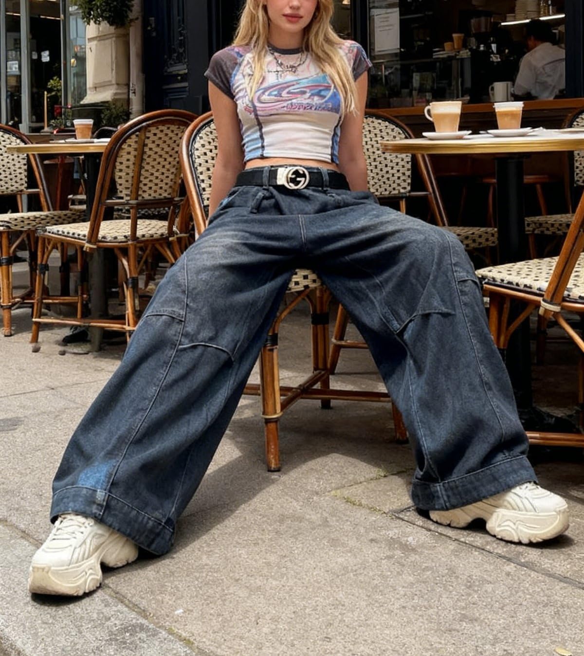 Unisex Fashion High Waist Straight Baggy Jeans Vintage Gothic Leg Drawstring Y2K Scrawl Denim Pants - Image 7