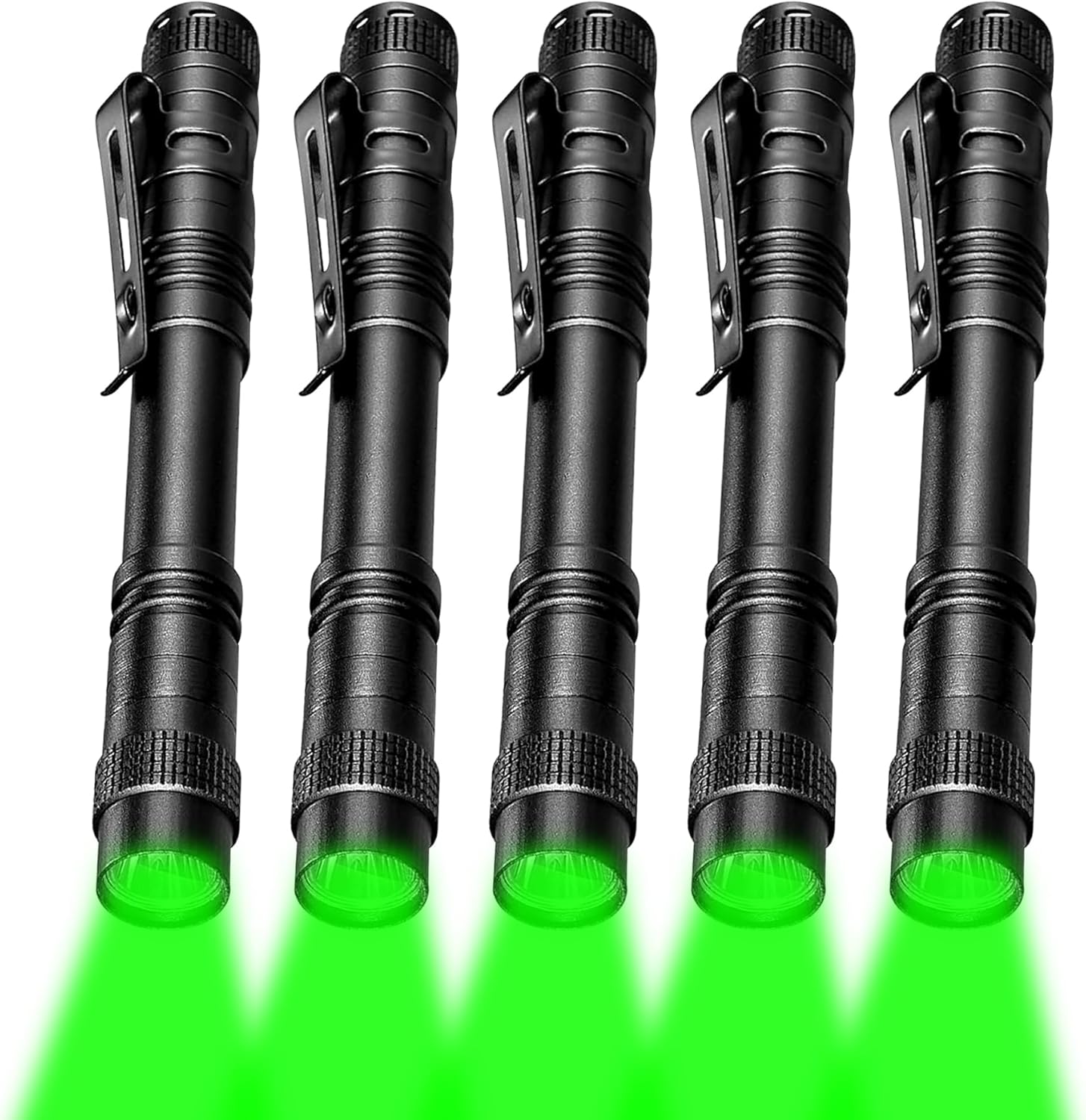Green Light Pen Light Flashlight, Single Mode Green Light LED Pocket Torch for Camping, Hunting, Night Observation, 5-Pack