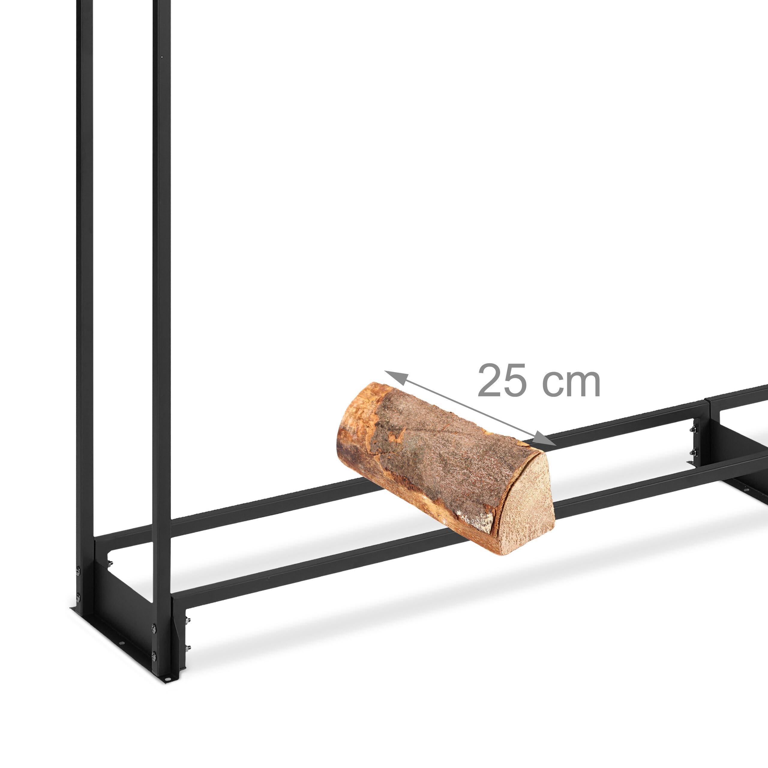 Relaxdays Leñero con Cubierta, para Troncos a Partir de 25 cm, de Hierro, Estante para Leña, 110 x 200 x 29 cm, Negro