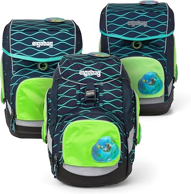 ergobag Fluo Zip Set Grün | 3-teiliges Sichtbarkeits-Set für frühere ergobag pack Modelle, also geeignet für Käufe vor Oktober 2019