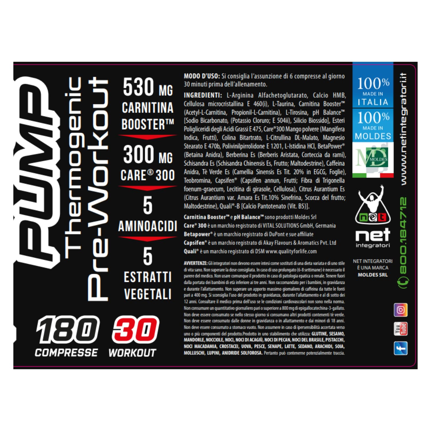 Net Integratori Fire Pump 180 cpr – Integratore Pre-Workout per la fase Cut – Propionyl-L-Carnitina e Acetyl-Carnitina per Energia Resistenza e Supporto alla Massa Muscolare