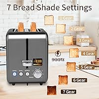 Vista 3 de SEEDEEM Tostadora de 2 rebanadas, tostadora de pan de acero inoxidable, pantalla LCD, 7 ajustes de tostado, ranuras de 1.4 pulgadas de ancho