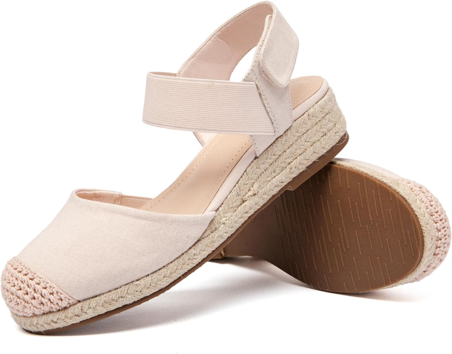 Veittes Women's Platform Wedge Heel Espadrille Sandals,Hook-and-Loop Closure with Elastic Ankle Strap, lightweight Rubber Sole, Comfortable Insole, Close-Toe Casual Summer Sandals - Image 4