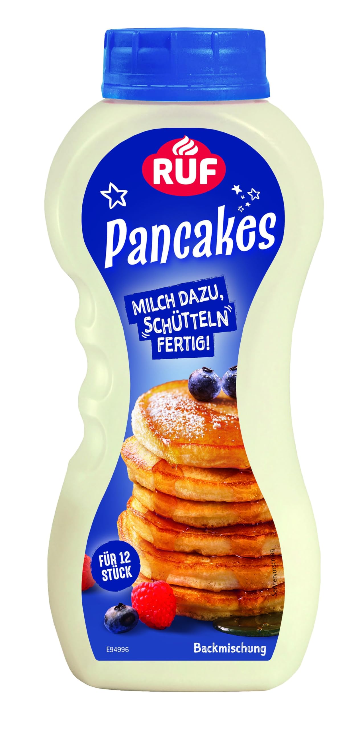 RUF Pancakes Shaker, Teig-Mischung für 12 fluffige Pancakes in praktischer Schüttelflasche, nur Milch zugeben, schütteln und backen