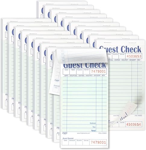 Miniatura 63 de FMP Brands Libros de cheques de invitados para servidores, papel de bloc de notas de servidor, total de 500 hojas (10 blocs), azul con recibo