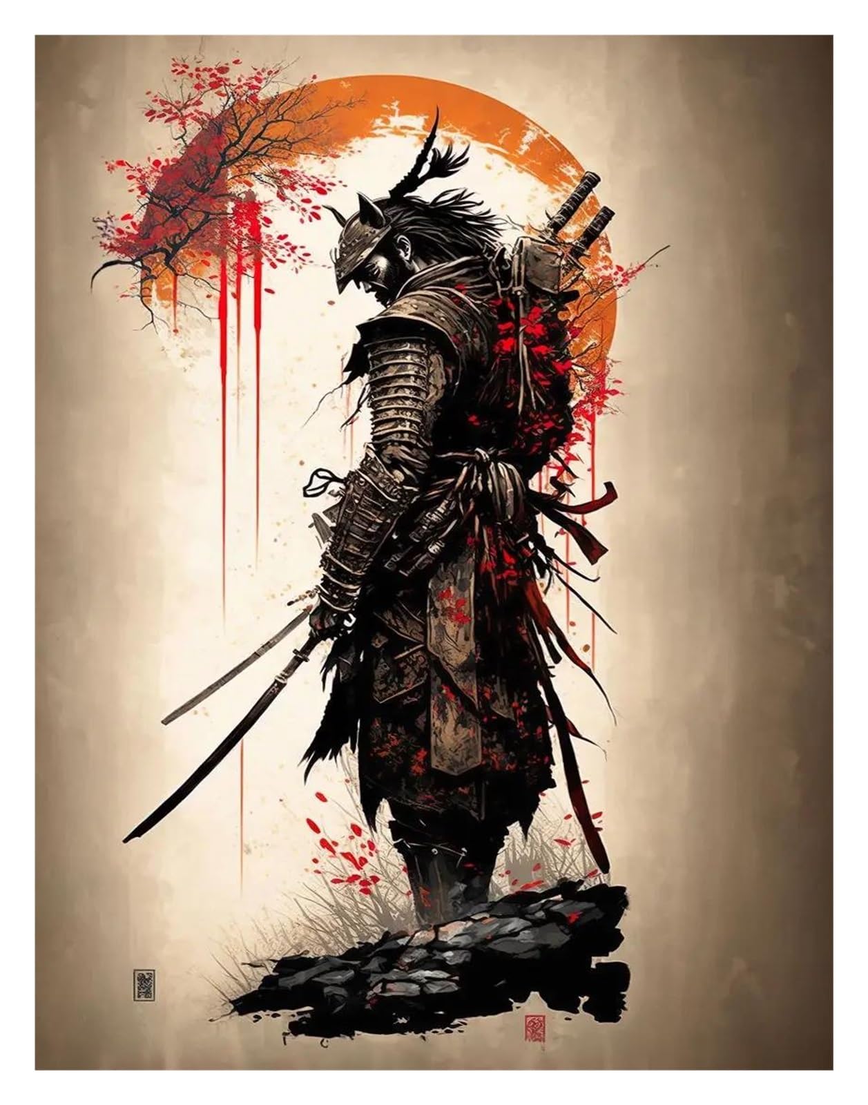 Cuadro en lienzo de samurái y geisha retro con impresión de alta resolución XENITE 50x70