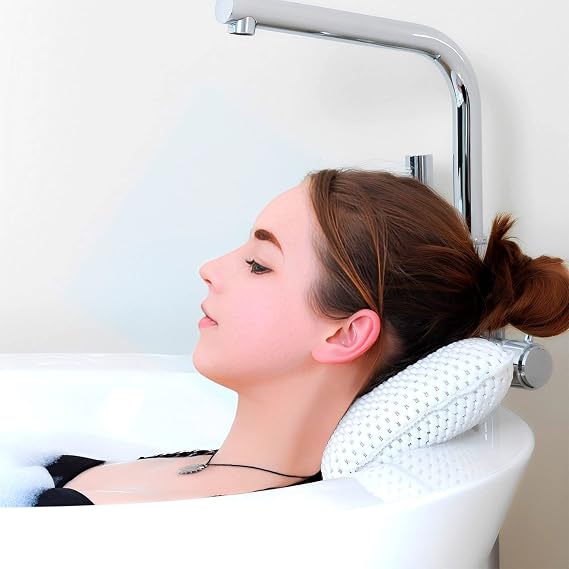 OSVINO Bath Pillow with 8 Suction Cups, Comfy Spa Cushion for Tub | 7.5x11.5x2, Thick Quick-Drainage Foam Cushion, Soft Neck Support For Bathtub Spa, Jetted Tub Accessory For Relaxing Bath