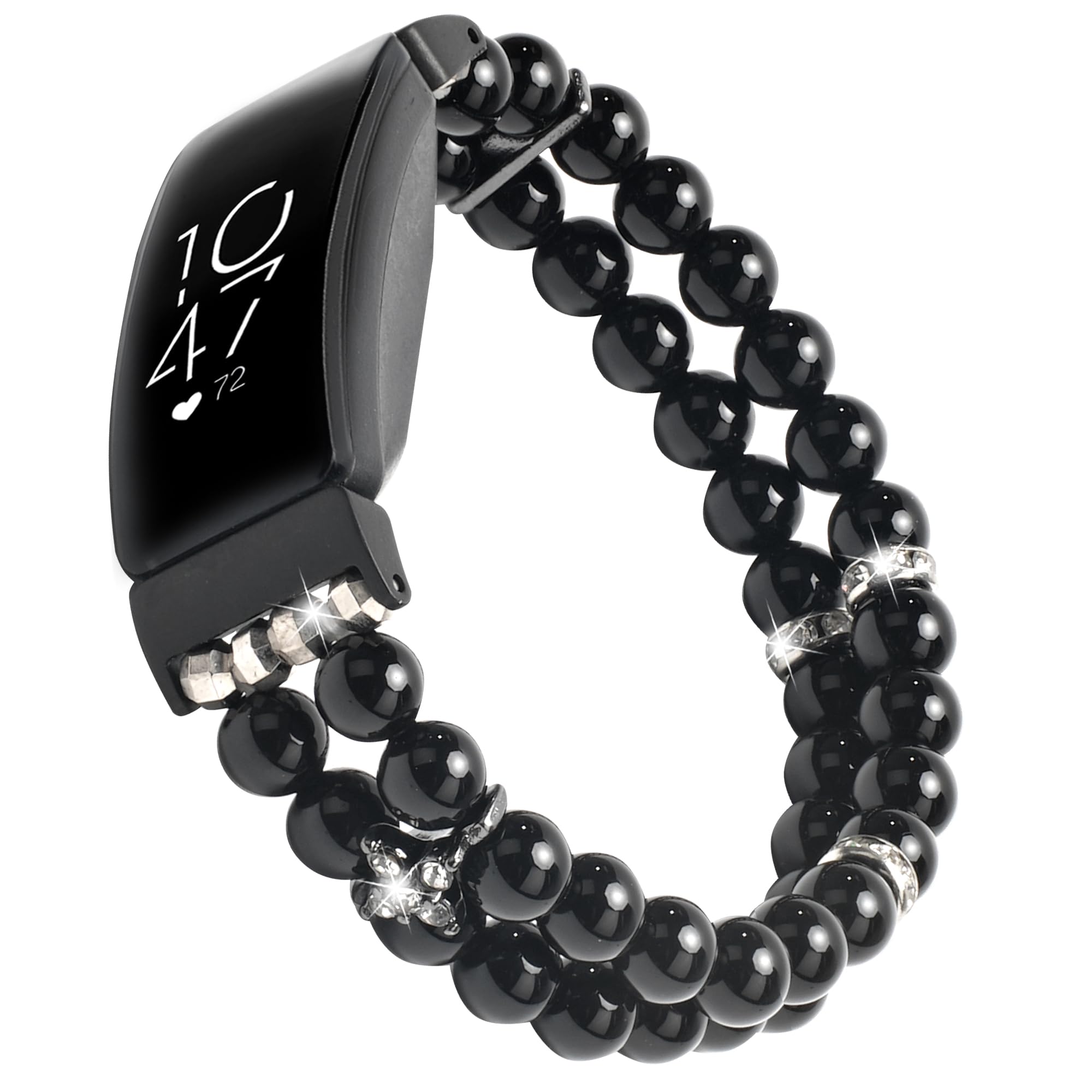 iLVANYA Compatible for Fitbit Inspire HR/Inspire 2 & Inspire Bands Women Elastic Handmade Pearl Bracelet Fashion Beaded Strap Bracelet for Inspire Hr/Inspire 2 (Black)