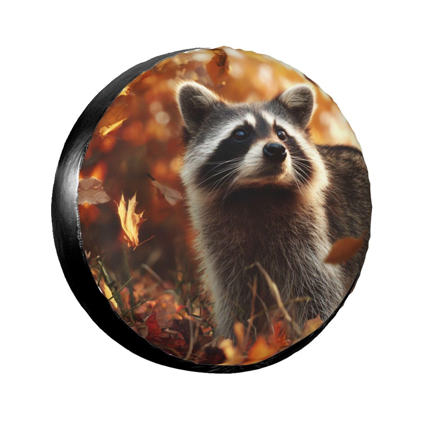 Fall Raccoon Spare Tire Cover for Rv SUV Truck Camper Trailer,Cute Animal Tire Cover Wheel Covers Universal Fit,16 inch