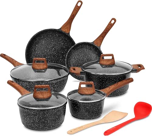 ESLITE LIFE Nonstick Cookware Sets, 12 Pcs Granite Coating Pots