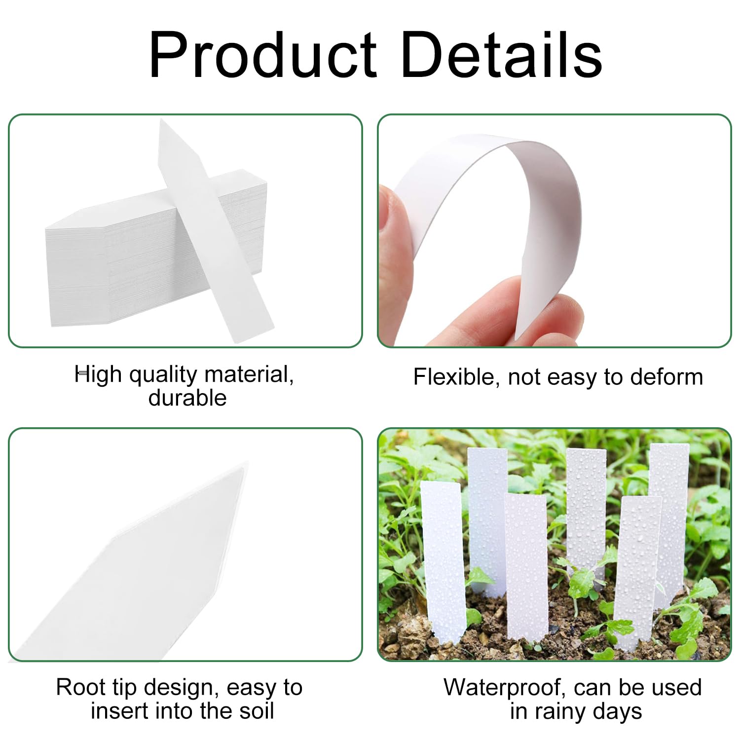 Plastic Plant Tags,100 Plant Tags and Labels,White Plant Name Labels,Suitable for Outdoor Use,for Seeds,Seedlings,Vegetables, Flowers,Potted Plants (with Pen) — view 3