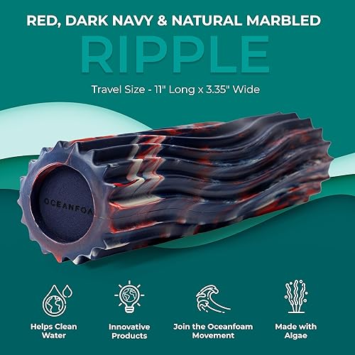 Miniatura 4 de Oceanfoam Ripple - Rodillo de espuma de viaje (11 x 3.35 pulgadas), mini rodillo de espuma firme para terapia física, masaje de tejido profundo,