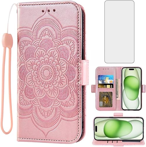 Miniatura 8 de Asuwish Funda tipo cartera compatible con iPhone 15 Plus de 6.7 pulgadas y protector de pantalla de vidrio templado, funda para teléfono celular con