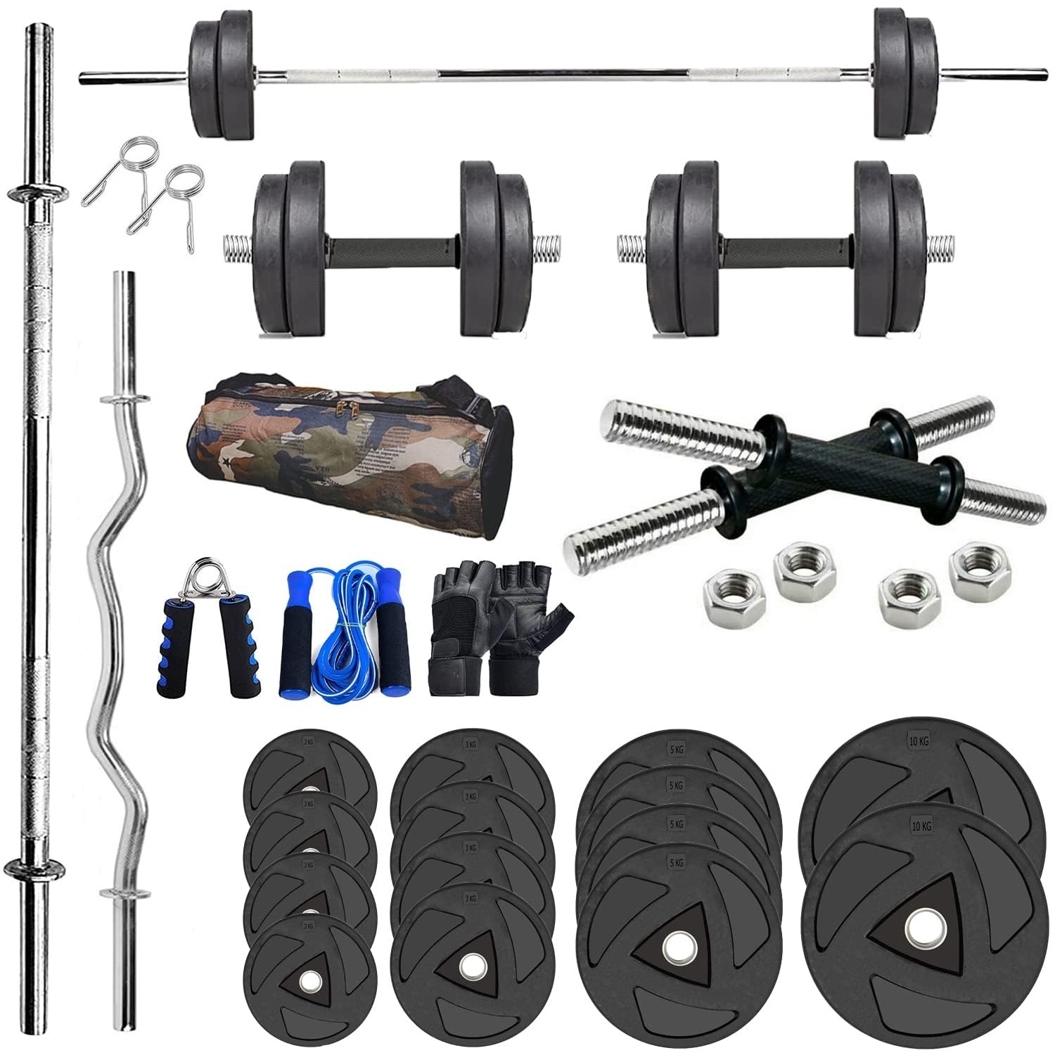 SX FITNESS 40KG Rubber Dumbbell Plate Set (3 x 4Plates, 2 x 4Plates, 5 x 4 Plates) with 3ft Curl & 5ft Straight Rod (23mm), Rubber Weight Plates Combo, Pair of Steel Dumbbell Rod & Accessories-image-11