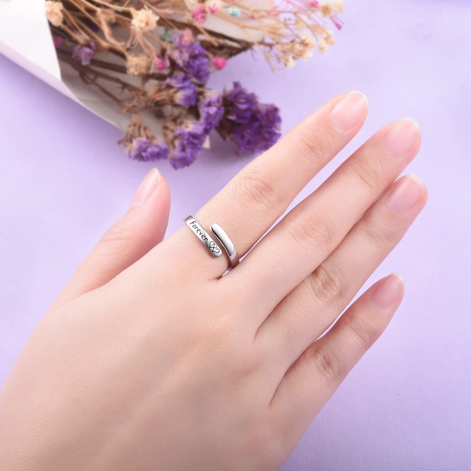 Silver Adjustable Ring Inspirational Jewelry S925 Sterling Wrap Open Ring for Women