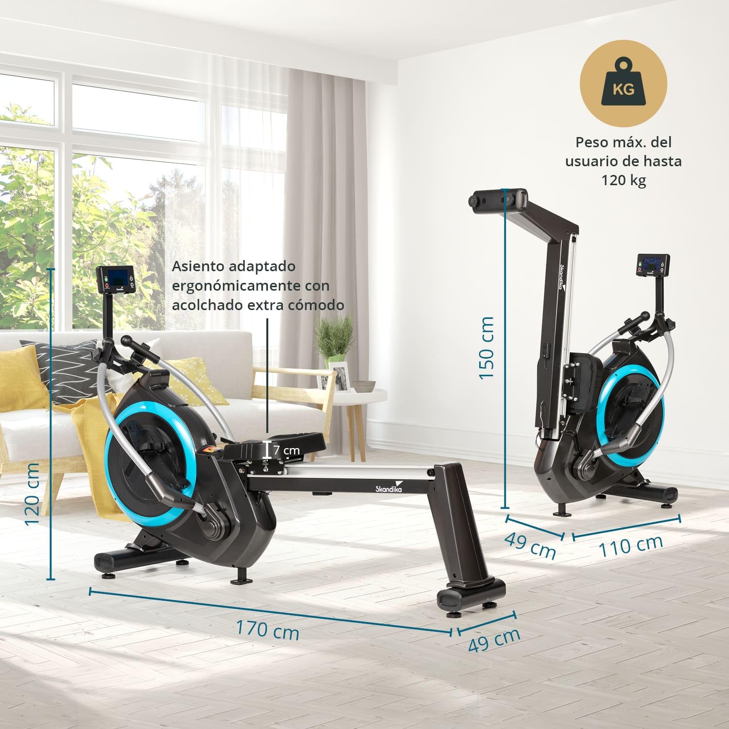 Skandika Nordlys Máquina de Remo - Remo giratorios 3D con rodamientos de Bolas - Ordenador + Soporte para Tablet - 16 Niveles de Resistencia