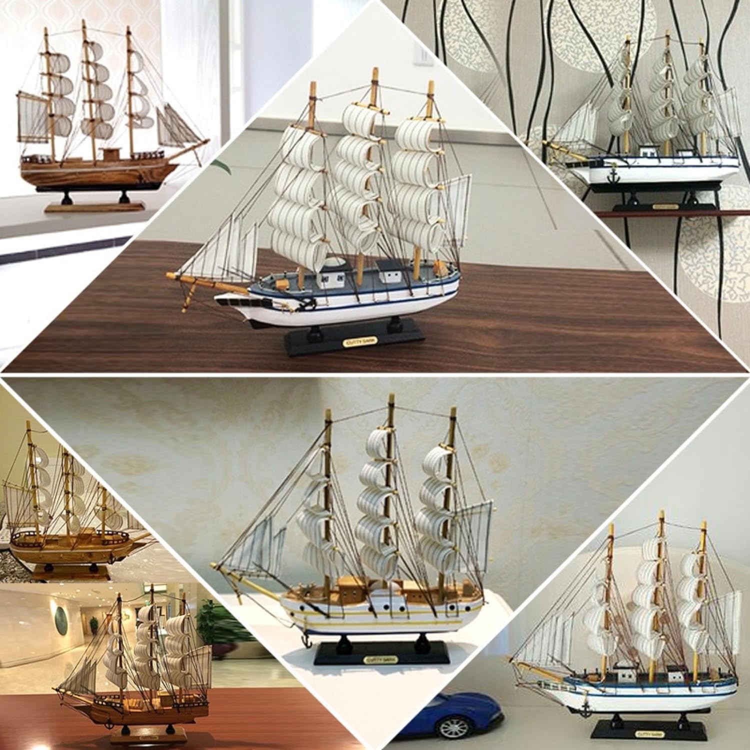 Amazon | 置き物 帆船ストライプ柄の帆布 マリン風 海賊船の模型