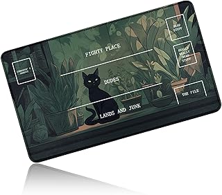 for MTG Playmat 24 x 14 Inches, Card Playmat Stitched with Magic Zones Commander Deck Gaming Desk Mat Card Gameplay Pad for MTG TCG Trading Card Inked Game - Leaf Cat
