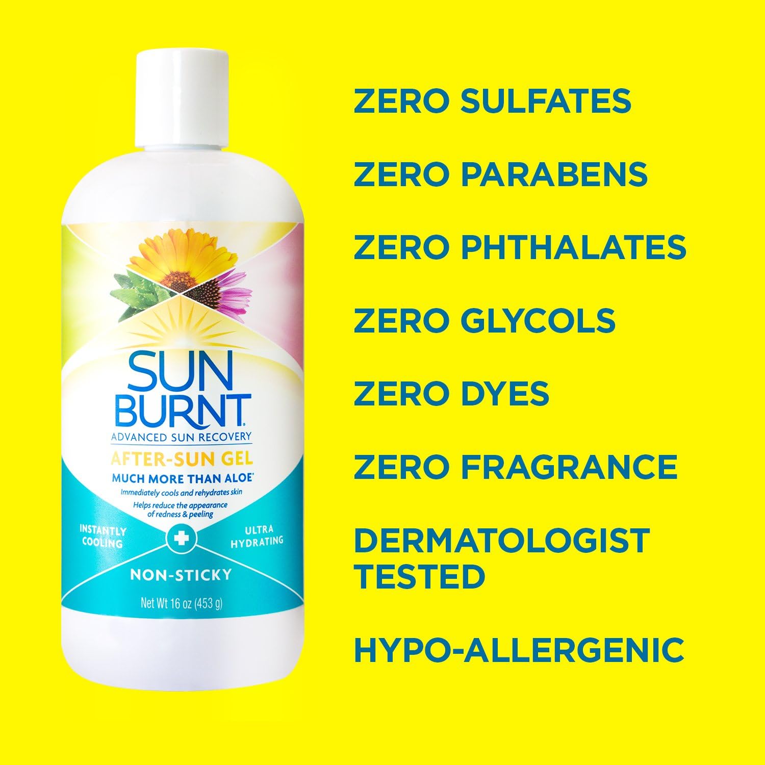 Sunburnt Ultra Hydrating Aloe Vera Gel by with Natural Organic Aloe Vera + Calendula Echinacea Hyaluronic Acid to Help Soothe Hydrate Cool Dry Skin Provide Soothing Sunburn Relief, 16 Ounce : Beauty & Personal Care
