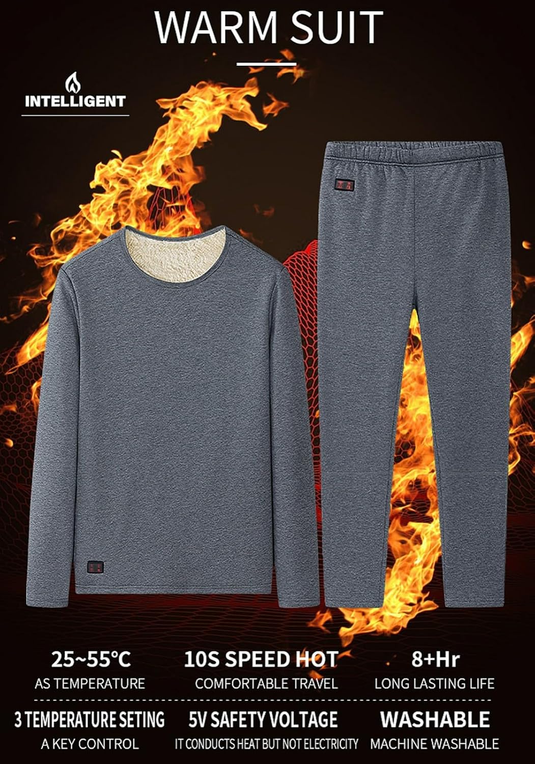 Heated Thermal Underwear Set for Men Women, 18 Zones Plus Heating Warm Clothes Winter Outdoor Sports Long Underwear Set