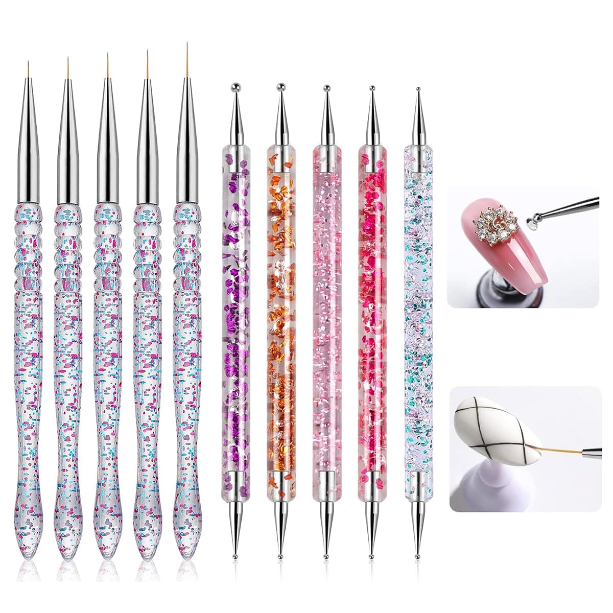MAYCREATE® Nair Art Tools Kit, Set of 10, Nail Dotting Tools & Liner Pens, Dual Head Dotting Tools, Fine Line Nail Brush Pen, Detail Nail Art Tools Stylish Confetti Nail Art Pen Kit-image-26