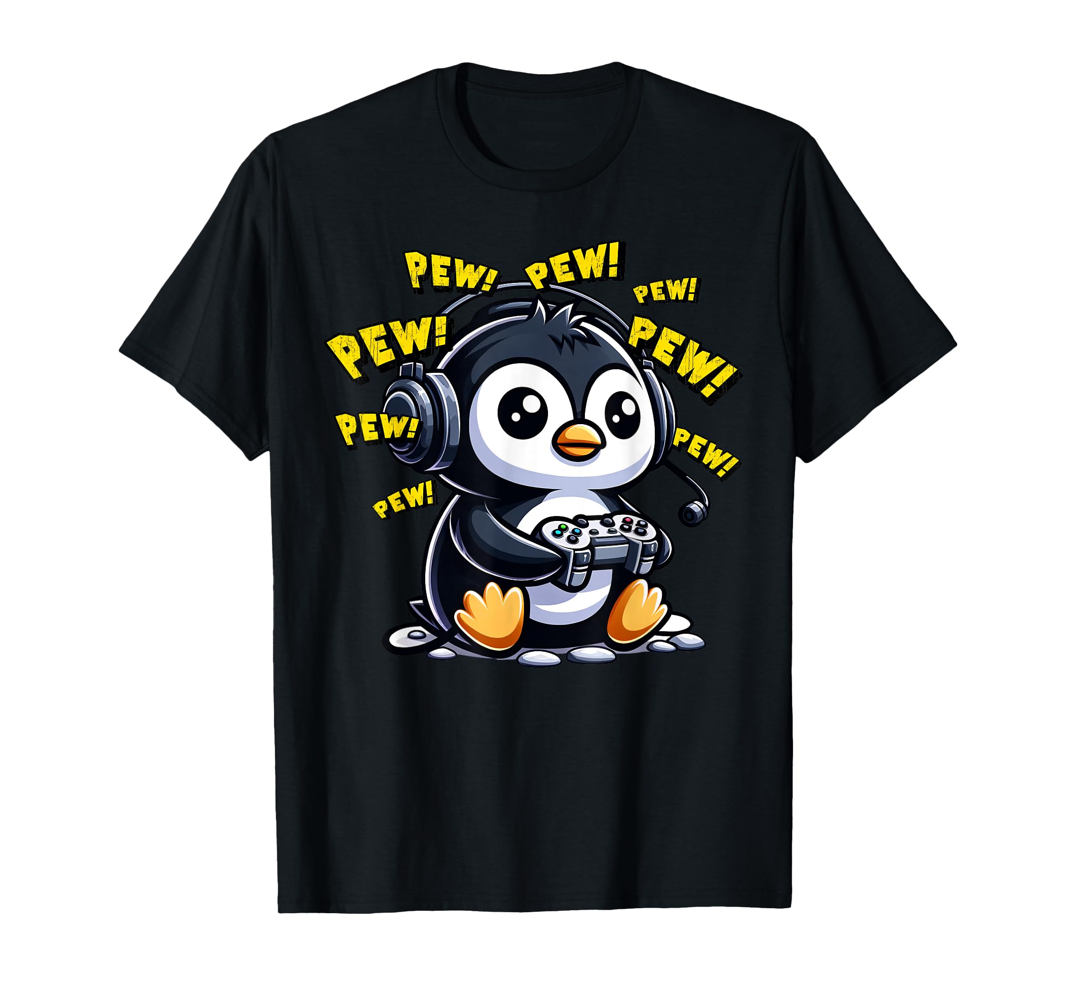 Penguin Gamer Pew Funny Video Games Vintage Boys Men Girls T-Shirt