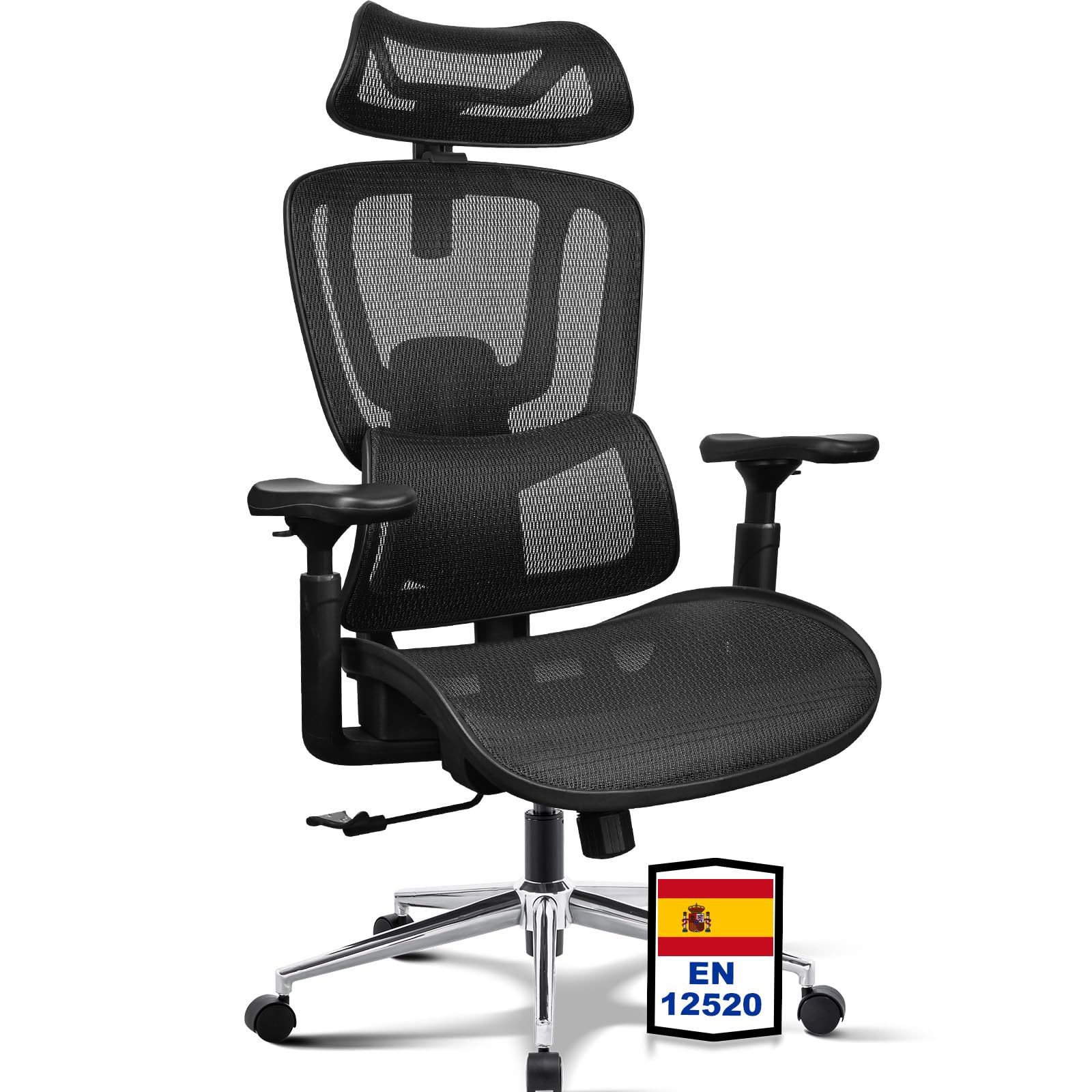 MELOKEA Silla de Oficina de 200 kg, Ganador de Pruebas ergonómicas, Soporte Lumbar Ajustable 9P, reposabrazos 4D + Magic, Silla de Oficina EN12520