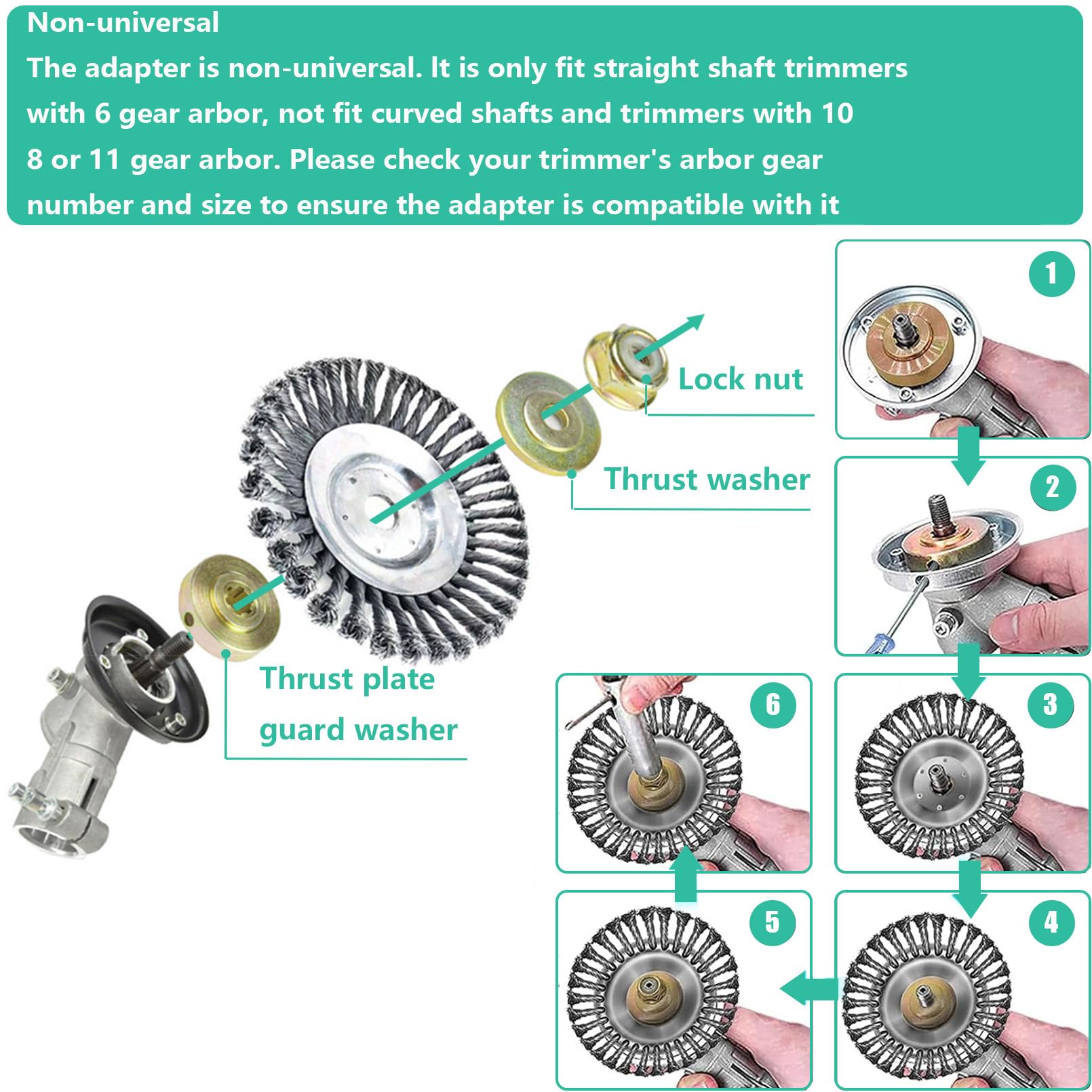 Cabezal cortador de alambre de acero irrompible de 10 pulgadas, rueda resistente para malas hierbas para grietas de entrada, aceras, pavimentos y grandes áreas, cepillo giratorio universal, se adapta