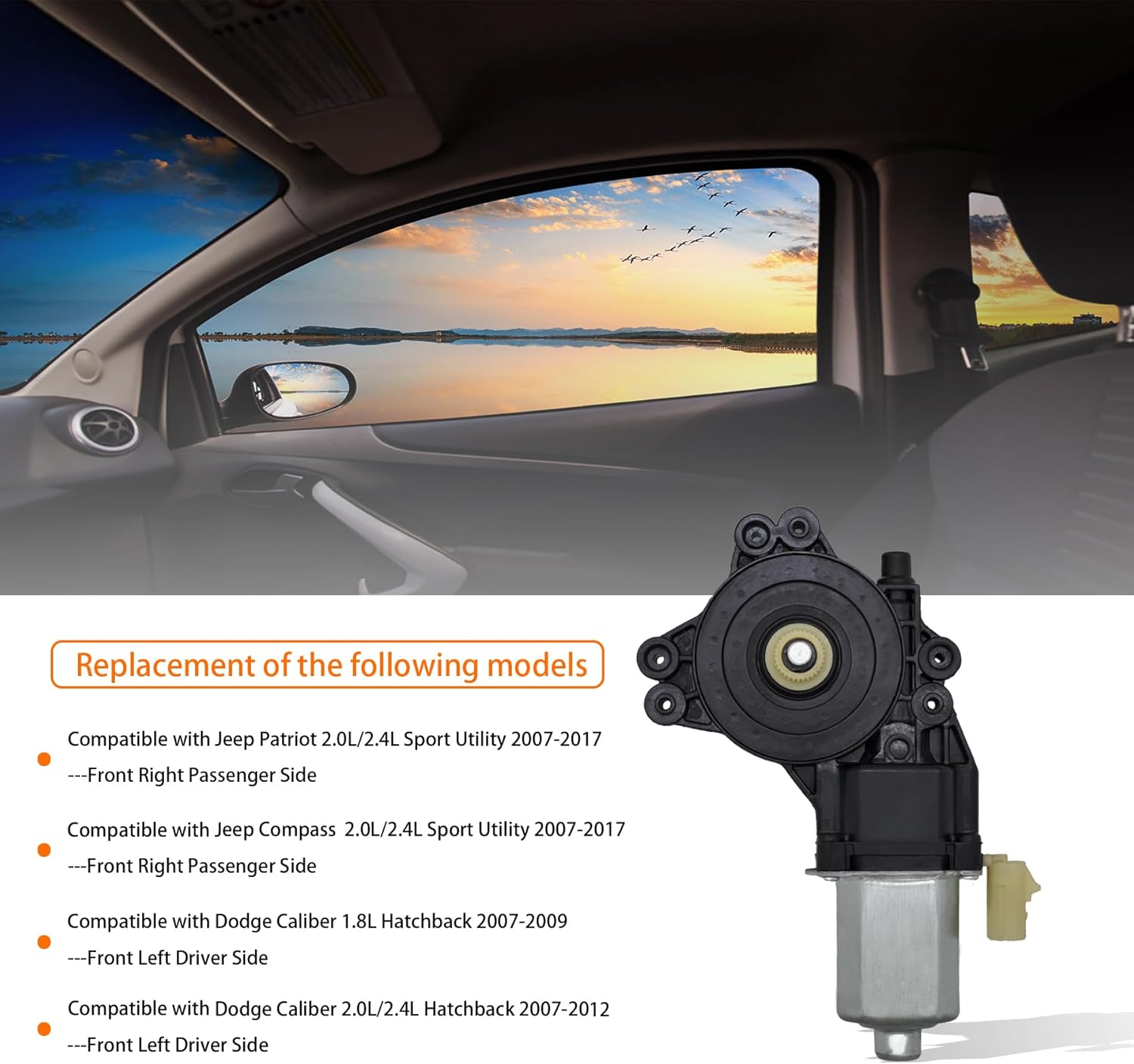 2 pins Power Window Motor Compatible with Jeep Patriot/Compass 2007-2017 Front Right ，Compatible with Dodge Caliber 2007-2012 Front Left，Replace for 5179961AA 68002898AA 42-489 82-489 742-428