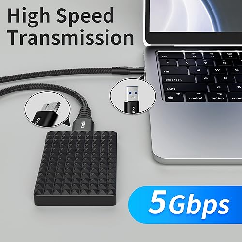 Miniatura 5 de Cable micro 3.0 de 2 pies (paquete de 2), USB 3.0 C a Micro B, cable trenzado de nailon C-macho a micro B, cable externo de disco duro externo