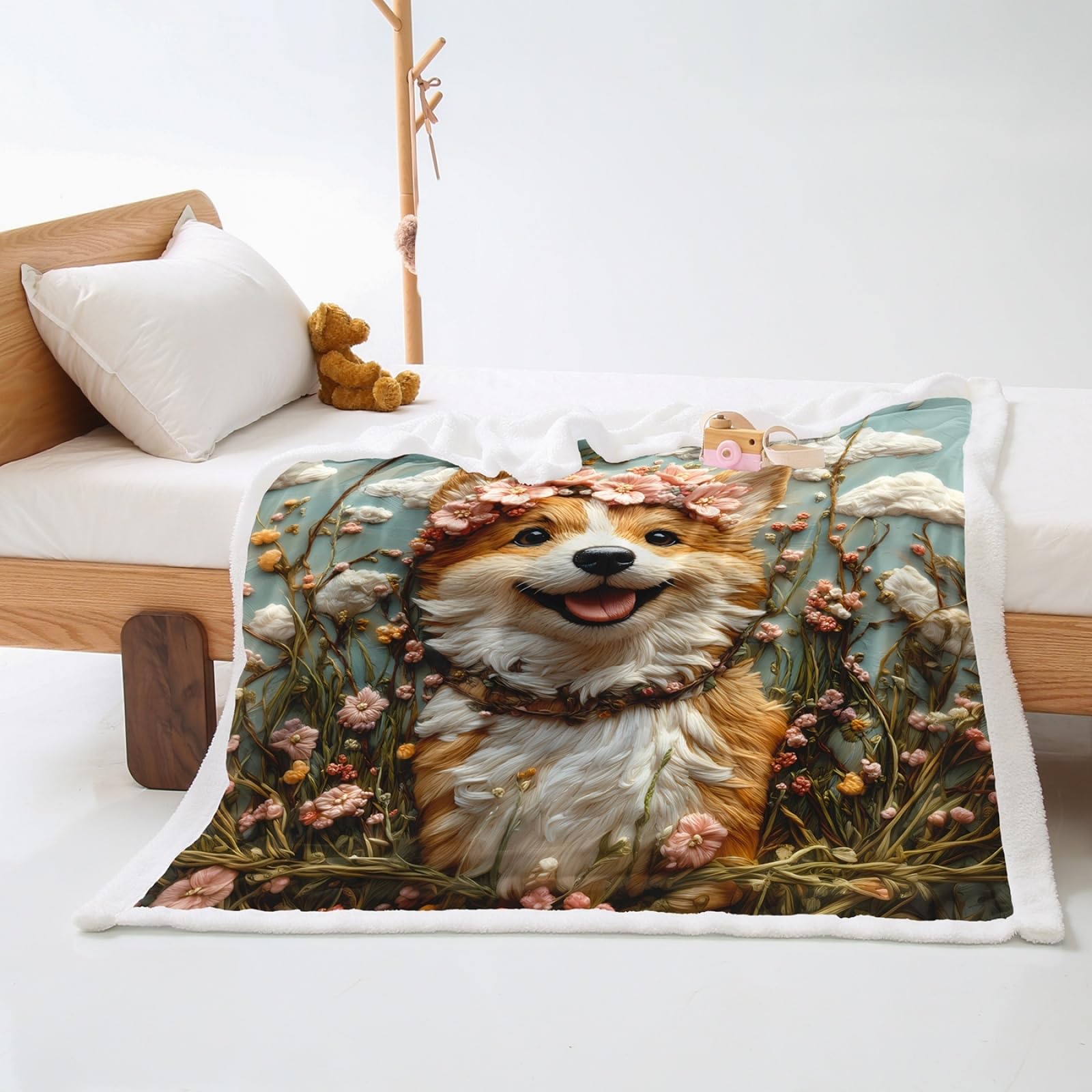 Blanket Dog Retro Green Soft Sherpa Fleece Blankets and Throws Thick Flannel And Lamb Wool Soft Blanket Lightweight Cosy Sofa Throw All Season Blankets for Beds 100x150cm