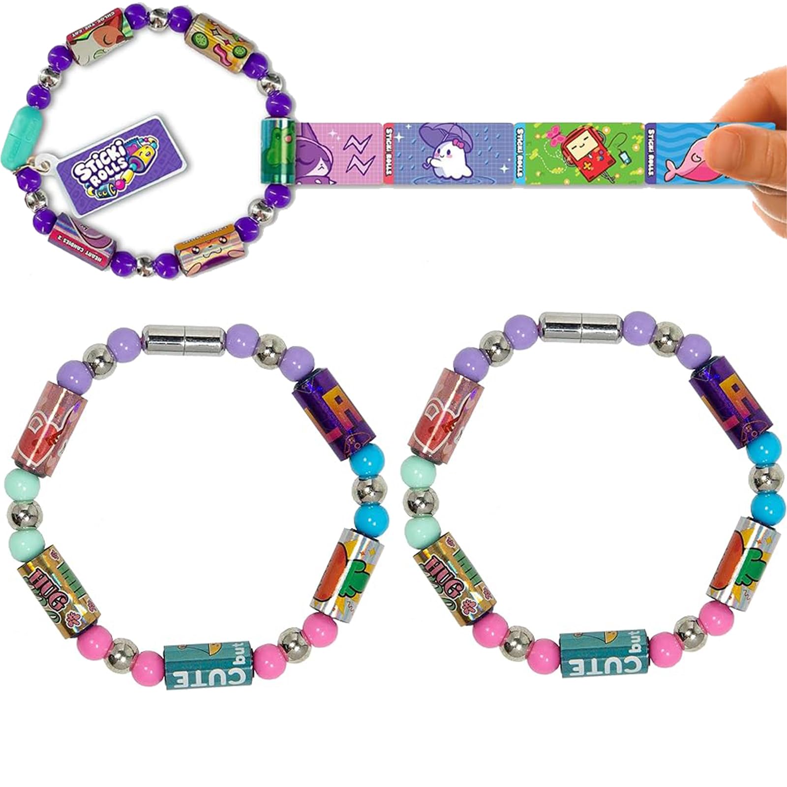 2Boxes Sticky Rolls Bracelet, DIY Sticker Making Kit for Kids, Wearable Crafting Fun with 100pcs Random Sticker Bracelets, Creative Jewelry Making Set for Girls, Adjustable Bangles for Kids-picture-44