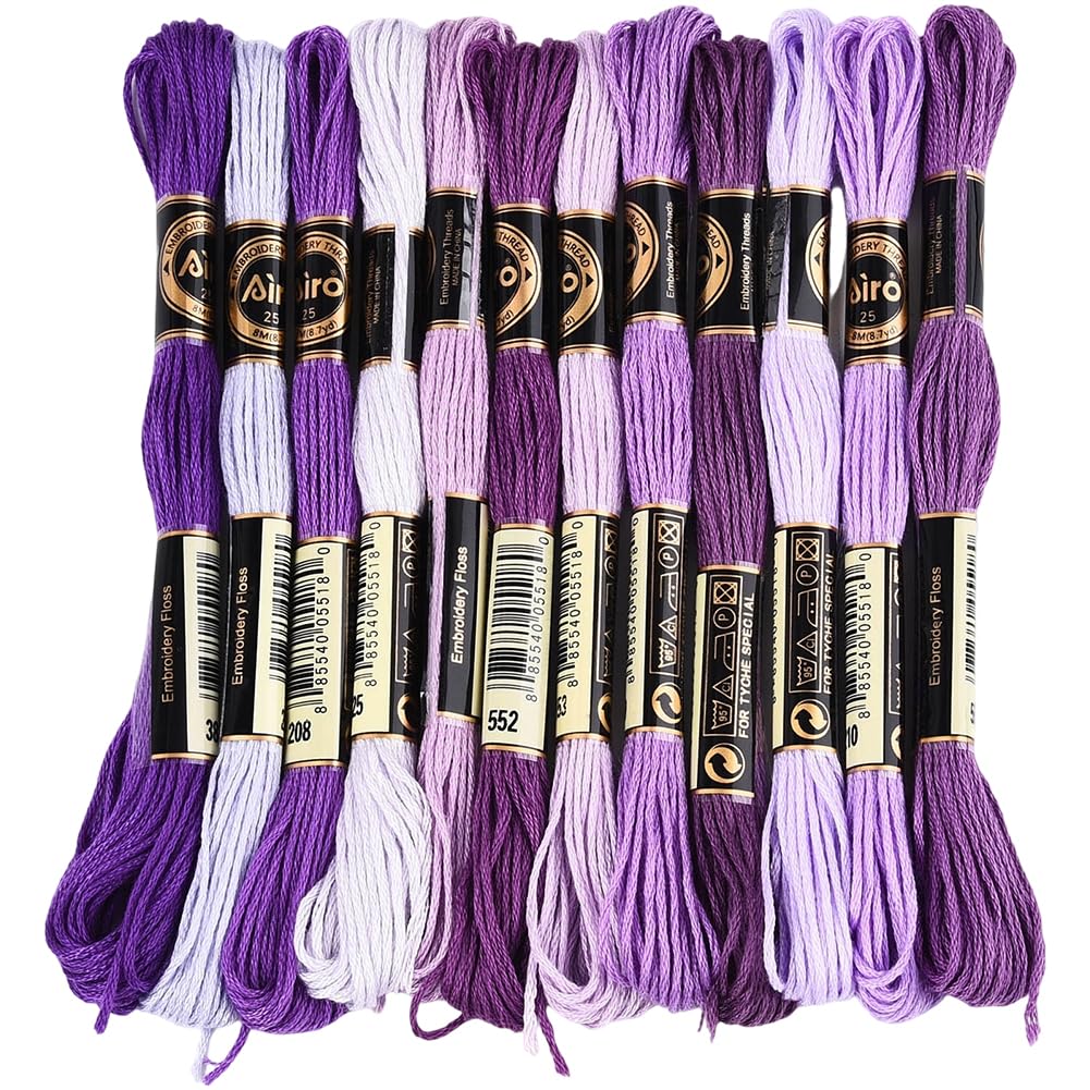 12 Skeins 6 Strands Purple Embroidery Floss String for Knitting