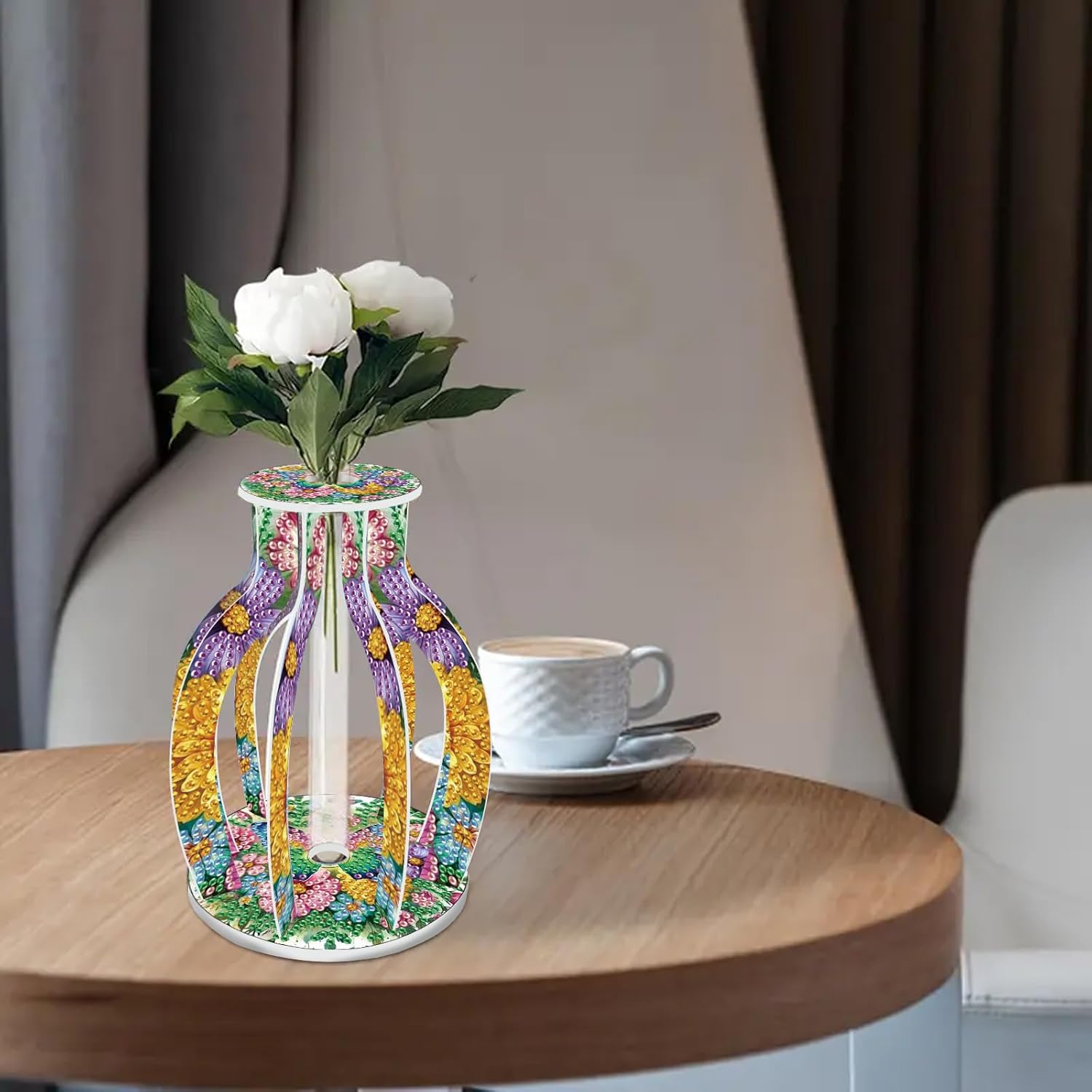 ARTopet 2Pcs Test Tube Vase Mandala Diamond Art Painting Frame with ABS Test Tubes Hydroponic Vase Centerpieces for Flowers Wedding Home Office Decoration-05