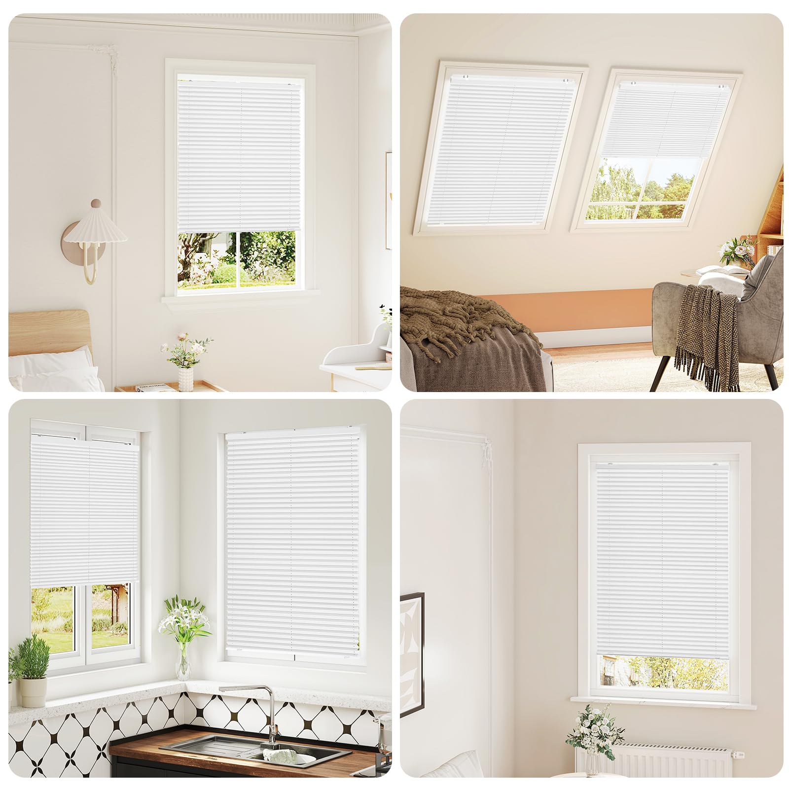 WOLTU Store Plissé sans Perçage avec Ventouses, Store Plissé Intérieur Translucide Protection Solaire pour Fenêtres Ordinaires, Fenêtres de Toit, Portes de Balcon, 90x130 cm, Blanc