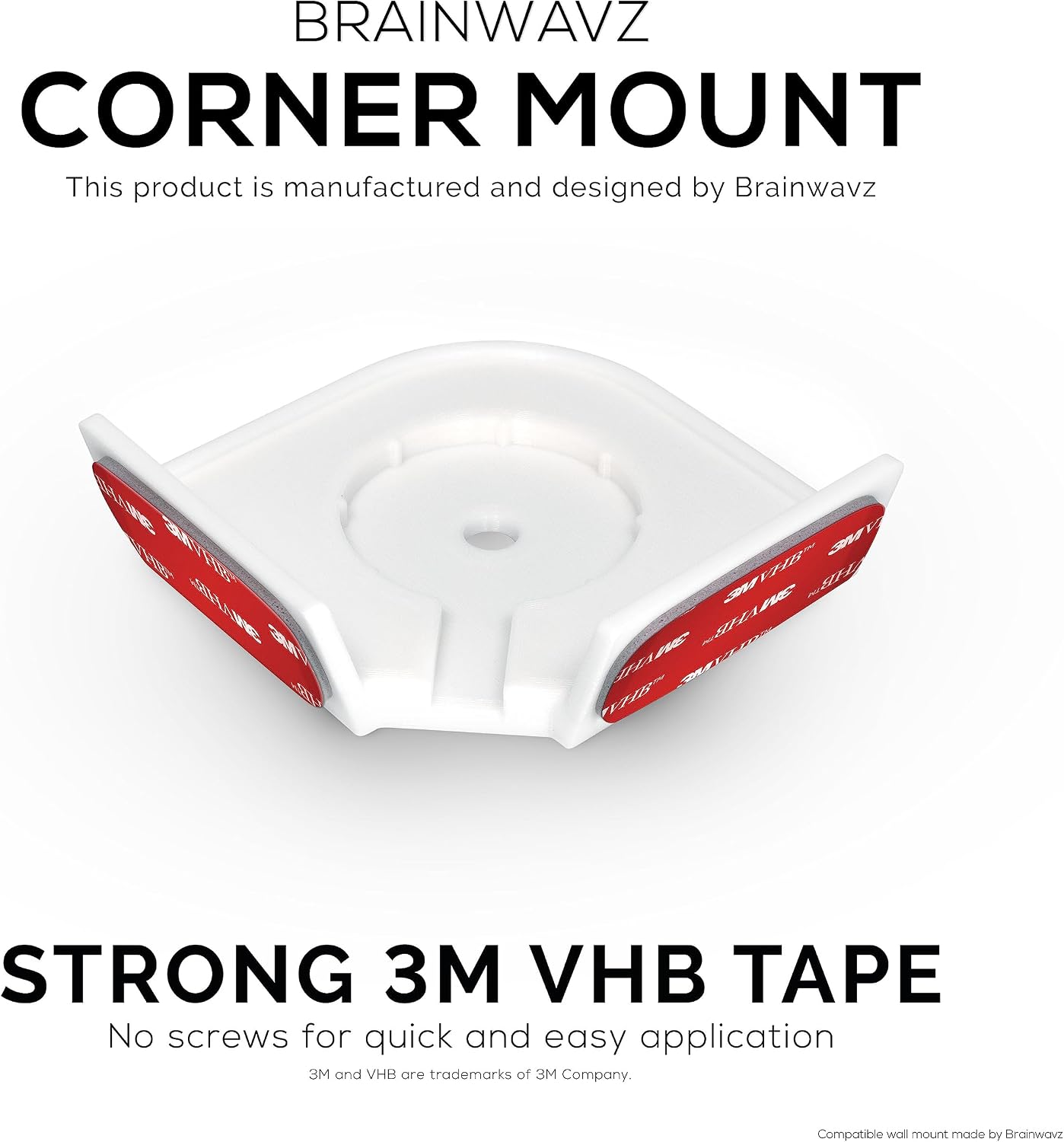 BRAINWAVZ Screwless Corner Wall Mount Kit Compatible with Wyze Cam V2, Tilted Holder, Watch Crib, Kids, Cashier etc, Strong VHB Stick On, Easy to Install, No Tools, No Drilling (White)