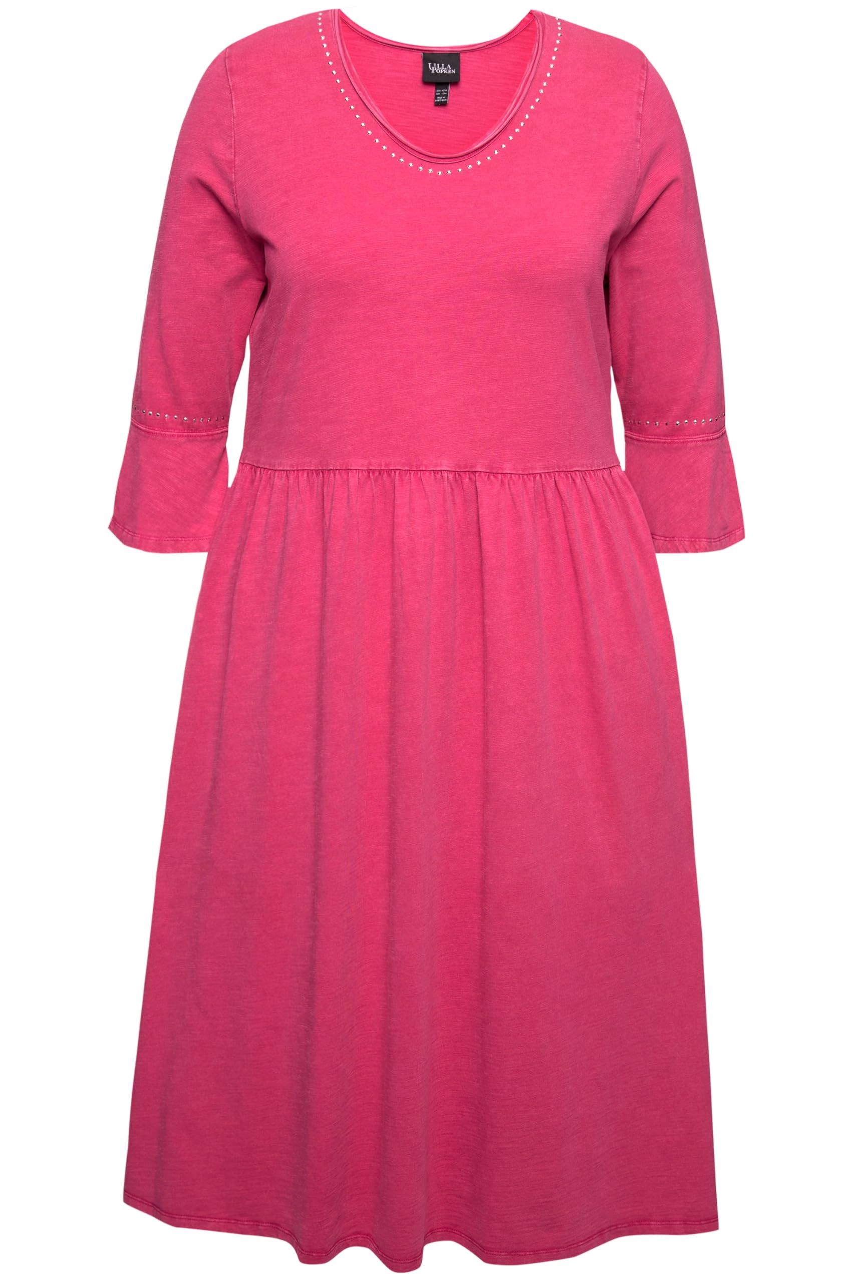 Ulla Popken Damen große Größen Übergrößen Plus Size Jerseykleid, Rollkanten, A-Linie, V-Ausschnitt, 3/4-Arm 830622
