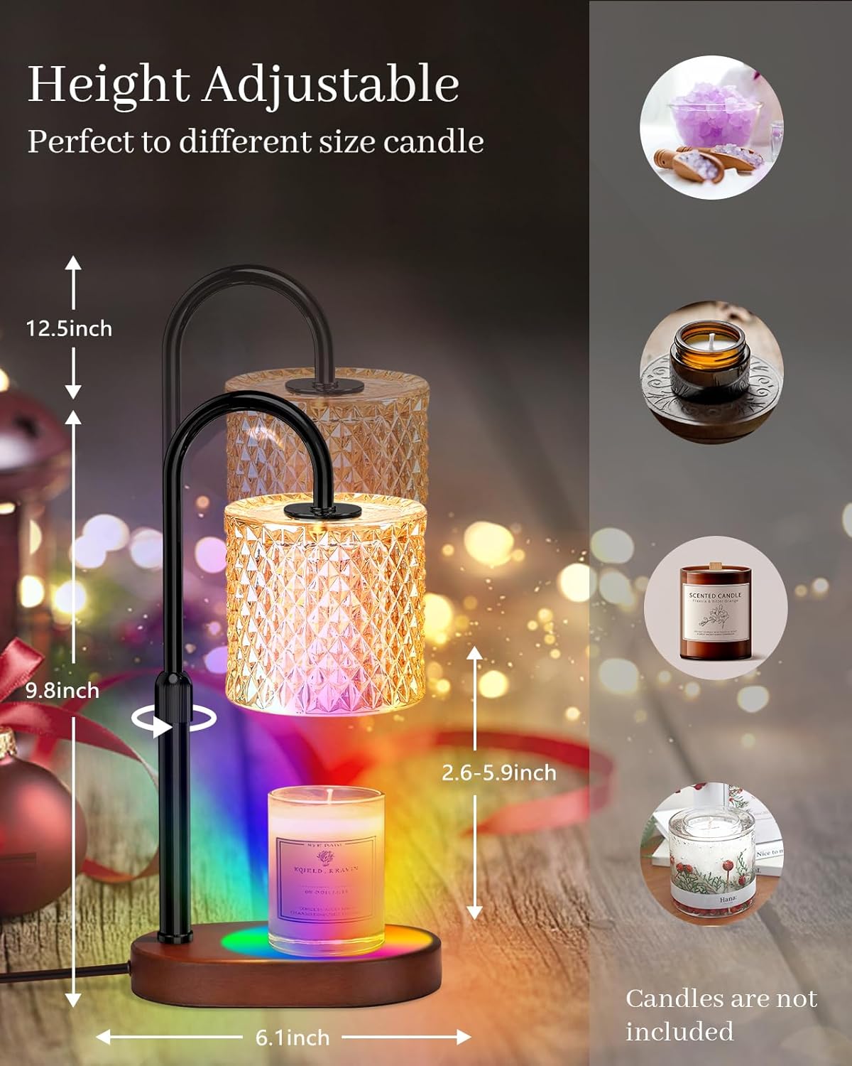 Candle Warmer Lamp with 8 Colors LED Changing and Timer Dimmer, Candle Warmer with RGB Model Height Adjustable for All Size Scented Candles with 2 Bulbs, Christmas Gift for Mom, Wife,Friends Amber image 3 of 5 B0DGGBF4P9