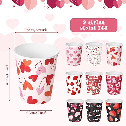 Miniatura 2 de Roowest 144 tazas para el día de San Valentín de 9 onzas tazas de papel surtidas para beber té tazas de café desechables de San Valentín para