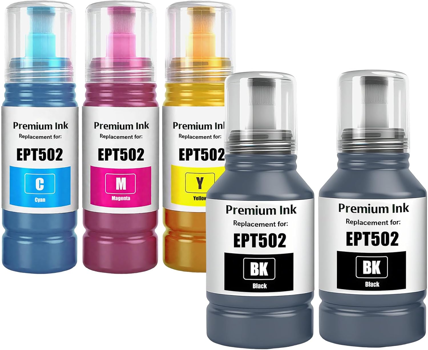 VICTORSTAR EPT502 Replacement Ink Refill Bottles Ink Cartridges for ET-2750 2760 2850 3750 3760 3850 4850 ST-2000 3000 4000 C2100 C4100 Printer, 5 Packs (2*BK, C/M/Y)