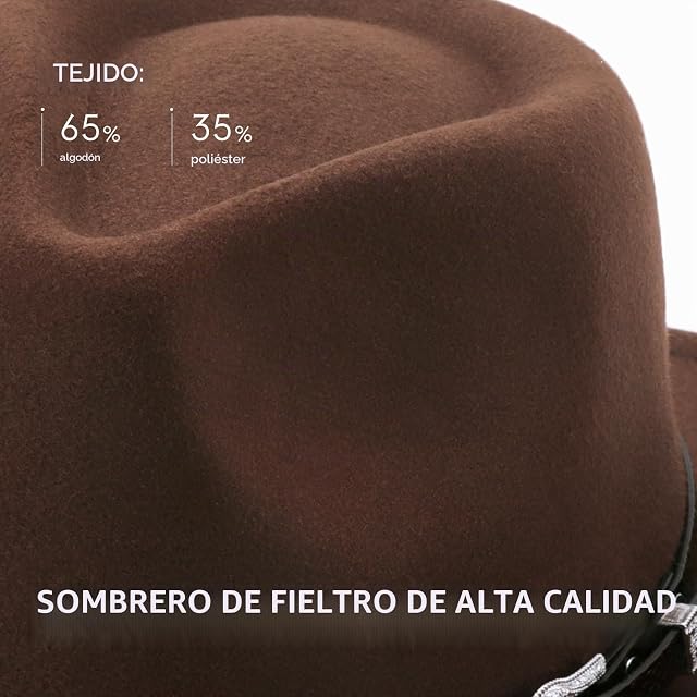 Foto 4 de 8 de DRESHOW Sombrero Cowboy Niños Niñas Western Fedora Fieltro Hebilla de Cinturón Sombreros Retro Panamá Unisex…