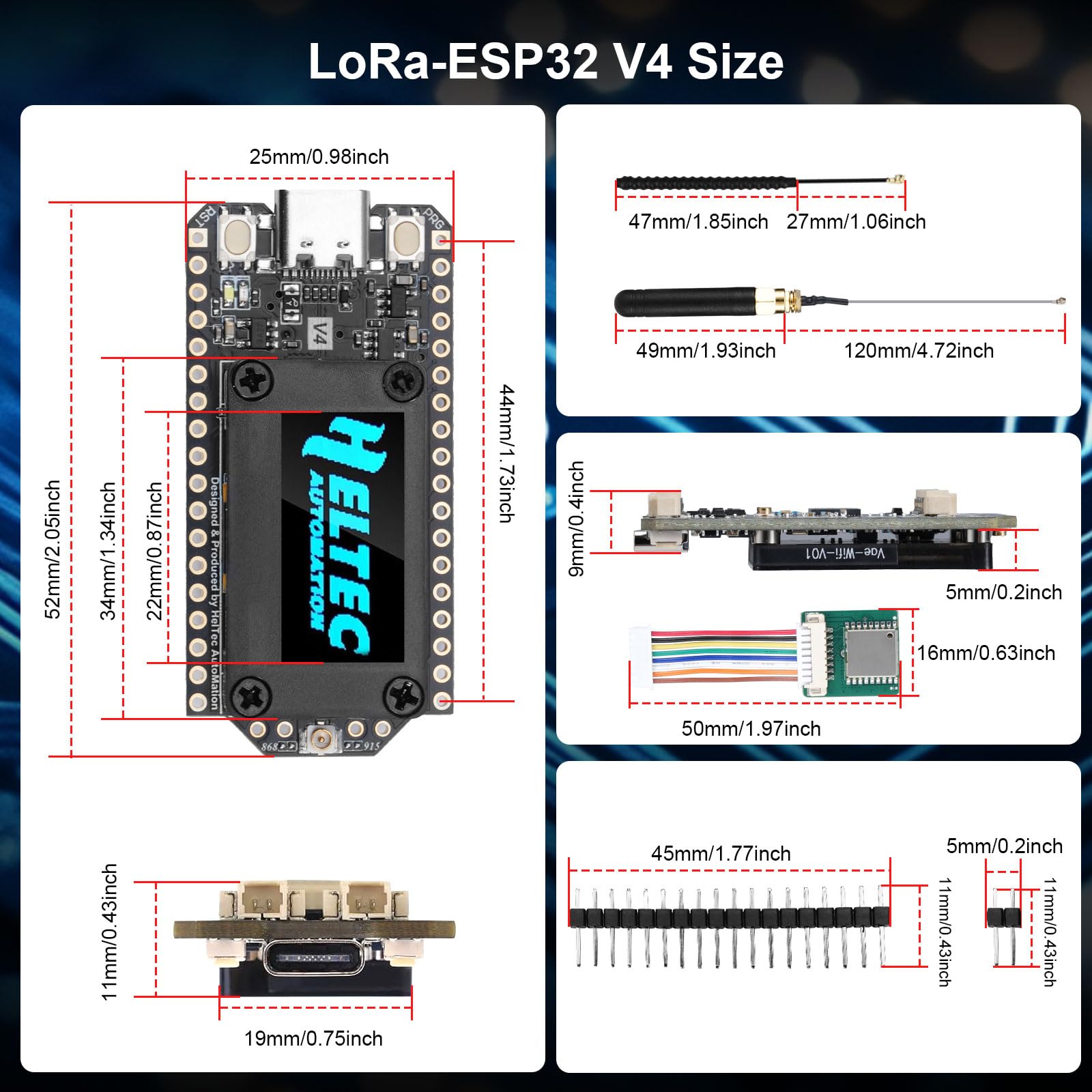 Binghe LoRa ESP32 V4 Board con Meshtastic LoRa ESP32 V4 WiFi Bluetooth Board con GPS e 868MHz Antenne 0.96″ OLED Display 1262 Chip ESP32-S3R2 MCU 16M Flash Compatibile con Arduino IoT Meshtastic